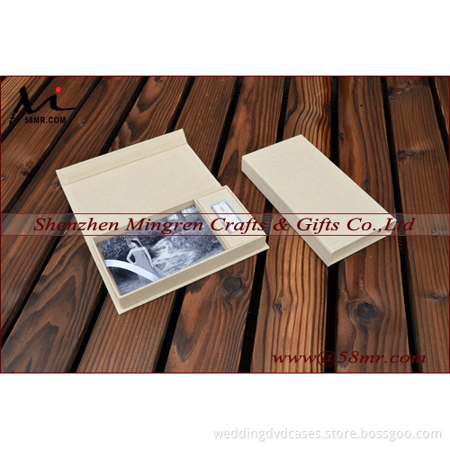 Fabric Linen Cotton Wood Photo Keepsake USB Box with magnet lid
